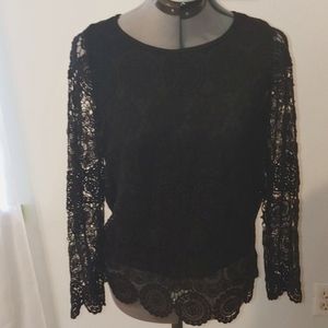 Cluny size 8 black crochet lace top pre owned